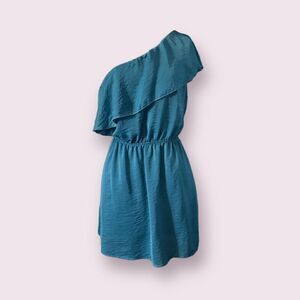 lovely day | Asymmetrical Teal Ruffle Mini Dress